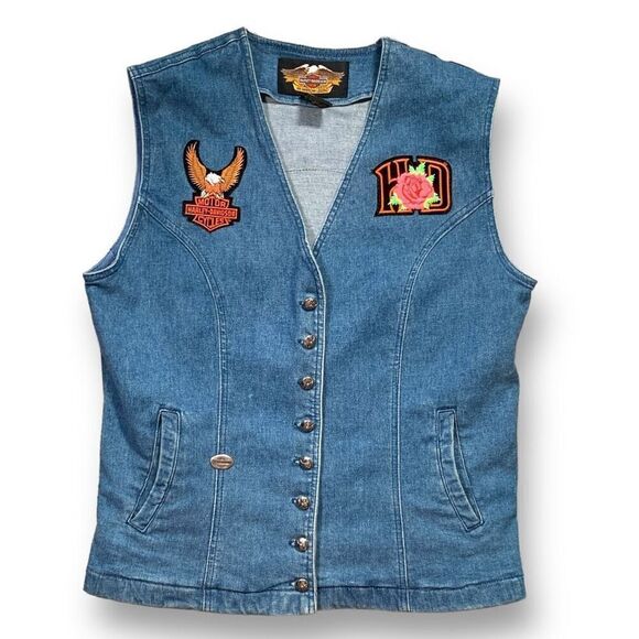 Vintage Harley Davidson Denim Vest Medium Wash Utah Chapter Motorcycle Patches - Picture 6 of 16